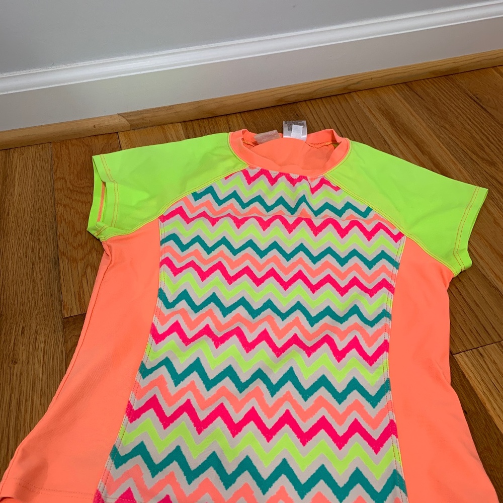 Angel Beach Girls Neon Rash Guard Shirt, Size 14